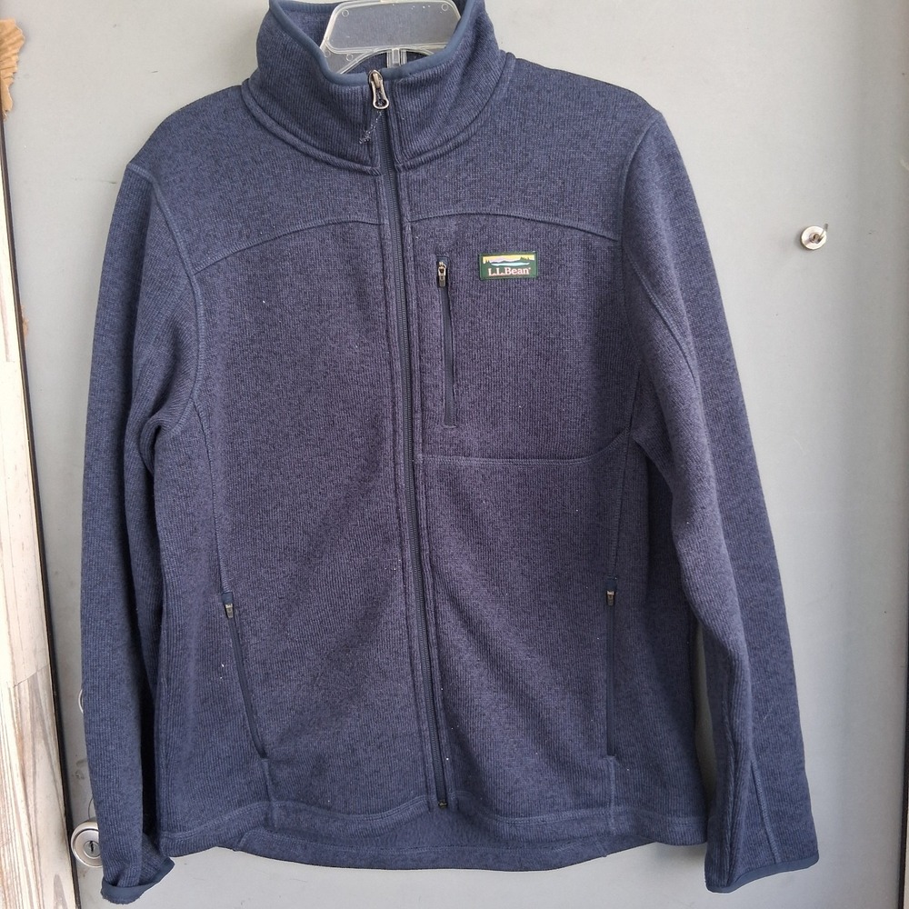 LL‎ Bean Slightly Fitted Sweater Fleece Jacket Mens Navy Blue Full Zip EUC M